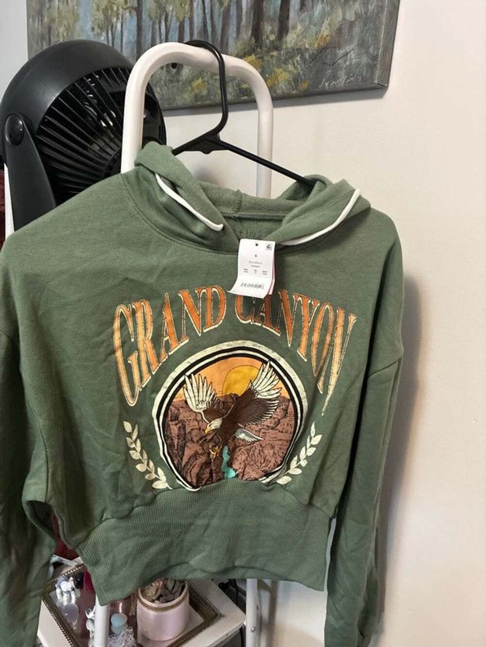 Women’s juniors sz small cropped nwt Grand Canyon green hoodie sweatshirt Zoe +